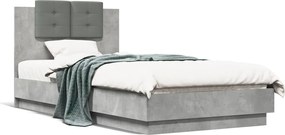 vidaXL Cadru de pat cu tăblie, gri beton, 90x190 cm, lemn prelucrat
