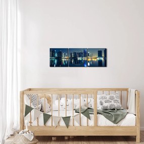 Tablou cu orașul nocturn (cu ceas) (90x30 cm)