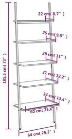 Raft inclinat cu 5 niveluri, negru, 64x34x185,5 cm 1, Negru, 64 x 34 x 185.5 cm