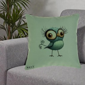 Perna Decorativa Pasare Teal cu Gene si Coada Spiralata, 40x40 cm, Verde, Husa Detasabila, Perna Inclusa, BEKZ®