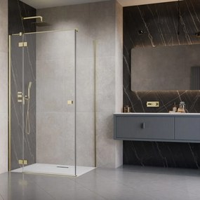 Cabina de dus patrata cu usa batanta Radaway Essenza KDJ 110x110 cm finisaj auriu periat-transparent stanga