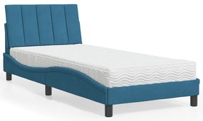 vidaXL Pat cu saltea, albastru, 90x190 cm, catifea