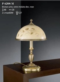 Veioza / Lampa de masa din alama cu sticla decorata design italian H-48cm 6208