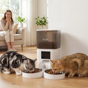 PawHut Distribuitor Automat Hrană Pisici 6L WiFi 2.4G, Control prin Aplicație cu Timer, 1-10 Mese pe Zi, Înregistrare 10s, 2 Boluri din Oțel Inoxidabil | Aosom Romania