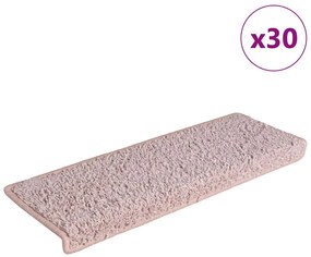 vidaXL Covorașe pentru scări, 30 buc., 65x21x4 cm, margini dreptunghiulare, alb și roz