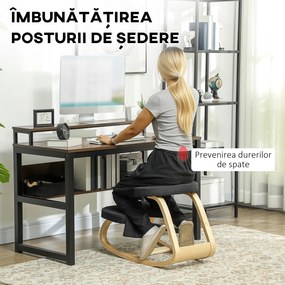 HOMCOM Scaun cu Mișcare de Legănare, Scaun Ergonomic Postural din Țesătură cu Aspect de In și Lemn, 50x73x55 cm, Negru | Aosom Romania