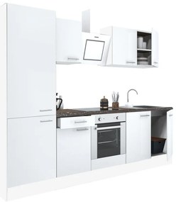 Mobilă de bucătărie Yorki 270, corp alb, față alb satinat, element inferior cuptor, dulap raft