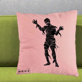 Perna Decorativa Mormii Infricosat Silueta Neagra Halloween, 40x40 cm, Roz, Husa Detasabila, Perna Inclusa, BEKZ®