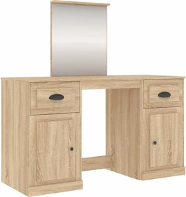 vidaXL Masă de toaletă cu oglindă, stejar sonoma, 130x50x132,5 cm