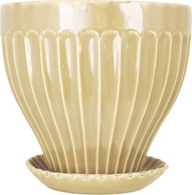 Ghiveci ceramică decorativ, ghiveci cu farfurioară, galben, Ø 25 x H 23 cm, „Anna"