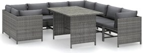 vidaXL Set mobilier de grădină cu perne, 9 piese, gri, poliratan