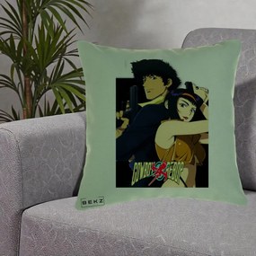 Perna Personalizata Cowboy Bebop Spike si Faye Poster, 40x40 cm, Verde, Husa Detasabila, Perna Inclusa, BEKZ®
