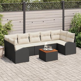 vidaXL Set de Canapele pentru Grădină din 8 Piese cu Perne Negru Poliratan Acacia