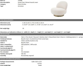 Fotoliu pivotant design LUX Clement boucle crem 114306 HZ