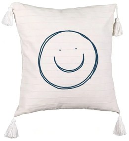 Perna Decorativa cu Franjuri, Model Smiley Face, 45x45 cm, Ecru, Cu fermoar