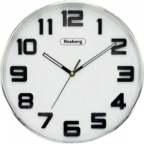 Ceas de perete Rosberg R59998A, 30 cm, Cifre mari, Mecanism silentios, Rotund, Argintiu
