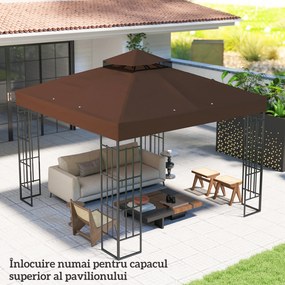Outsunny Acoperiș de Schimb pentru Foișor 3x3 m cu 2 Niveluri pentru Grădină, Copertină Rezistentă la Apă din Țesătură Oxford 370g/㎡ Anti-UV 30+ cu Orificii de Drenaj, Cafeniu | Aosom Romania