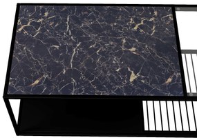 Masă de cafea cu sticlă călită, pentru spațiu de depozitare generos, 110x48x35 cm, Negru