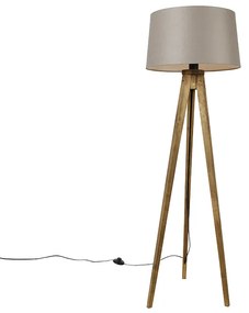 Lampă de podea rustică cu trepied din lemn vintage cu abajur din in taupe 45 cm - Tripod Classic