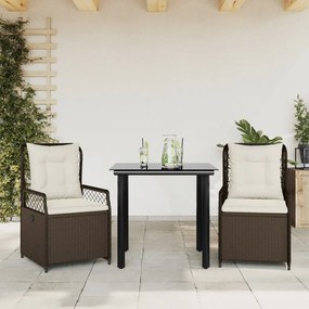 3262978 vidaXL Set mobilier de grădină cu perne, 3 piese, maro, poliratan