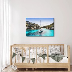 Tablou - Plajă cu barca cu pânze (90x60 cm)