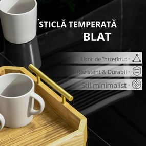Masa pentru exterior Outsunny cu 8 locuri cu blat din sticla securizata, negru | Aosom Romania