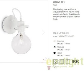 Aplica de perete design modern RADIO AP1 BIANCO 119465