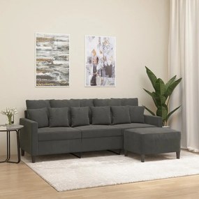 3153472 vidaXL Canapea cu 3 locuri și taburet, gri închis, 180 cm, catifea