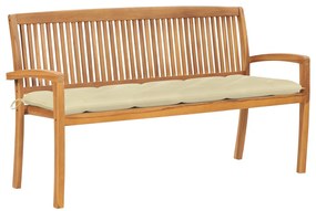 vidaXL Bancă de grădină stivuibilă cu pernă, 159 cm, lemn masiv de tec