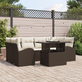 vidaXL Set de canapele pentru grădină cu pernă 7 pcs Maro Rattan poli