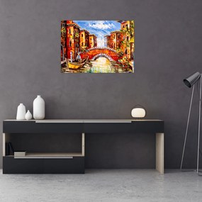 Tablou pe sticlă - Pictură în ulei a orașului III. (70x50 cm)