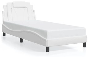 3208069 vidaXL Cadru de pat cu tăblie, alb, 90x200 cm, piele ecologică