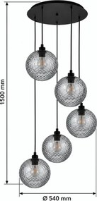 BRILAGI - LED Lustra pe cablu RETRO GLASS 5xE27/60W/230V negru/gri fumuriu