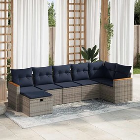 vidaXL Set canapele de grădină, 7 piese, cu perne, gri, poliratan