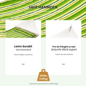Outsunny Hamac Matrimonial in Bumbac cu Dungi Verde Galben si Alb cu Perne | Aosom Romania