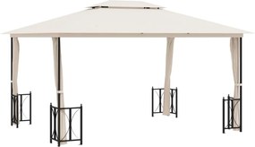 vidaXL Foișor cu pereți laterali și acoperișuri duble crem 3x4 m