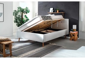 Pat matrimonial gri deschis tapițat cu spațiu de depozitare cu somieră 140x200 cm Lotte – Meise Möbel