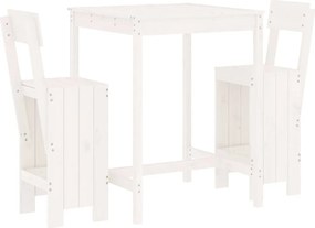 vidaXL Set bar de grădină, 3 piese, alb, lemn masiv de pin