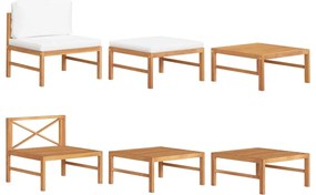 vidaXL Set mobilier grădină cu perne crem, 3 piese, lemn de tec