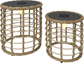 Outsunny Lampă solară de podea set de 2 Lămpi solare din ratan cu senzor de lumină LED Lampă solară în stil Boho IP44 | Aosom Romania