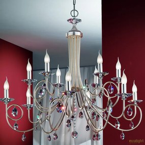 Candelabru 12 brate stil clasic cu cristale Swarovski Giada argintiu mat