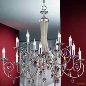 Candelabru 12 brate stil clasic cu cristale Swarovski Giada argintiu mat