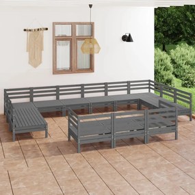 3083506 vidaXL Set mobilier de grădină, 13 piese, gri, lemn masiv de pin