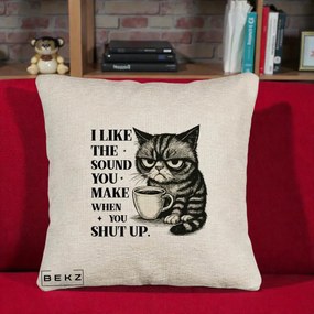 Perna Decorativa I Like the Sound You Make Pisica, 40x40 cm, Bej Canapea, Husa Detasabila, Perna Inclusa, BEKZ®