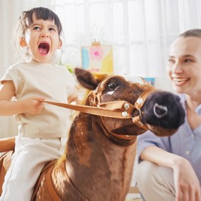 HOMCOM Cal Balansoar pentru Copii de 2+ Ani cu Sunet Realistic de Nechezat, Șa și Etriere, Jucărie din Pluș și Metal, 85x28x60 cm, Maro | Aosom Romania