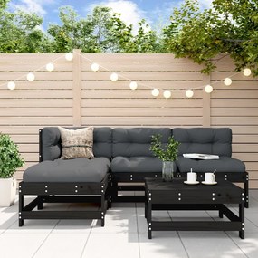 3186526 vidaXL Set Set mobilier relaxare grădină 5 piese negru lemn masiv pin