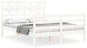 3194442 vidaXL Cadru de pat cu tăblie, alb, 140x200 cm, lemn masiv