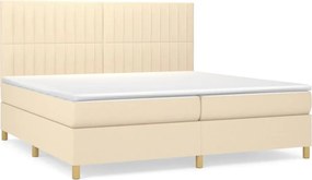 vidaXL Pat box spring cu saltea, crem, 200x200 cm, textil