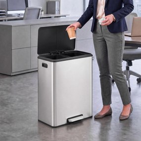 HOMCOM Coș de bucătărie 2 x 30 L, cu pedală, din oțel inoxidabil, găleți detașabile și capac soft-close, argintiu | Aosom Romania