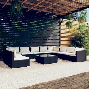 3102439 vidaXL Set mobilier de grădină cu perne, 11 piese, negru, poliratan